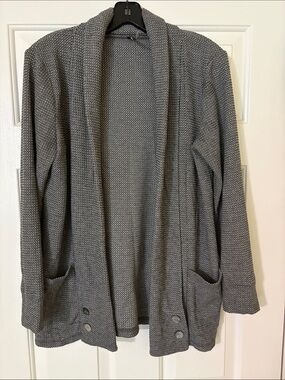 Women's Gray Open-Front Textured Cardigan with Front Pockets